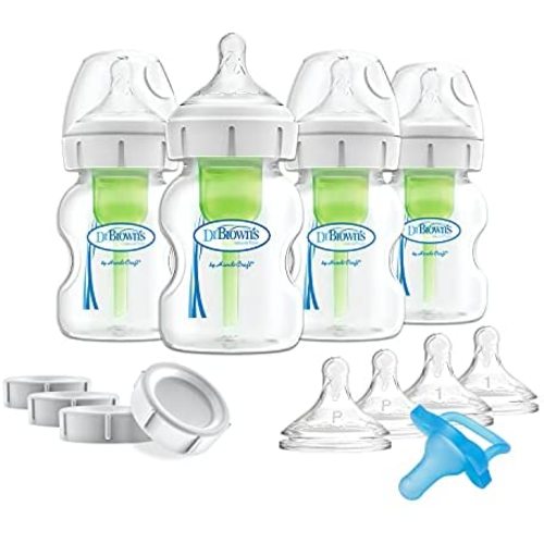 Dr. Brown's Options+ Anti-Colic Wide-Neck Breast to Bottle Gift Set with Slow-Flow Nipples and HappyPaci