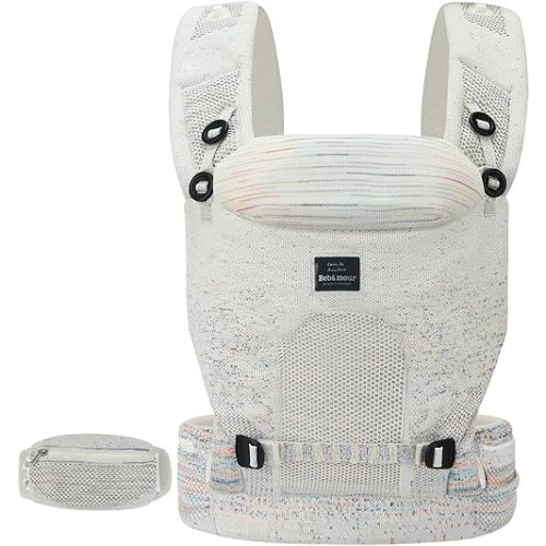 Bebamour Knit Baby Carrier Newborn to Toddler -Lightweight Baby Wrap Carrier 3-in-1 Baby Carrier Front and Back Carry (Cream,7-32 lbs)