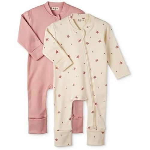 N-E-S 100% Organic Cotton Baby Girls and Boys Convertible Footie Twoway Front Zip Mitten Cuffs Feet Onepiece Bodysuit Overall