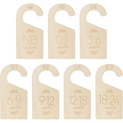 Set of 7 Baby Closet Dividers for Clothes Adorable Wooden Double-Sided Toddler Clothes Organizer from Newborn to 24 Months for Nursery Clothes Size Cute Decor Hanger Organizer
