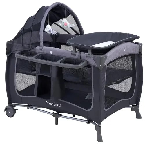 Pamo Babe Baby Playard with Canopy, Portable Crib with Changing Table