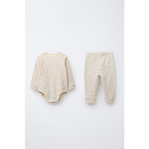 FLORAL WAFFLE BODYSUIT AND LEGGINGS SET - Blue | ZARA United States