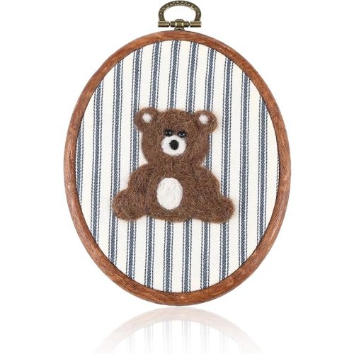 Chunful Felted Blue Striped Bear Nursery Wall Decor Cute Wall Art Decorative Artwork for Nursery Themes Bathroom Living Room Classroom Home Decoration