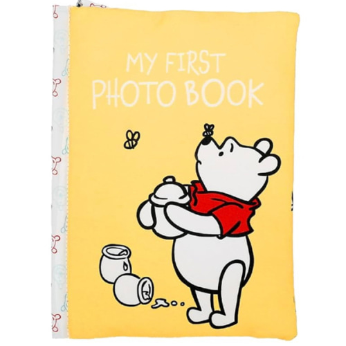 Disney Winnie The Pooh Photo Album with Soft Pages and Crinkle Sounds for Babies and Toddlers – Holds 4x6 Photos and On The Go Strap for Stroller, Car Seat or Crib for Baby