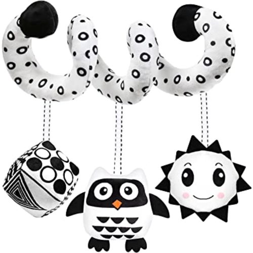 Baby Spiral Hanging Stroller and Car Seat Toys Black and White High Contrast Sensory Toy Newborn Plush Activity Toys Party Favors Quality Gifts for Baby Shower, Easter Basket Stuffers -OWL