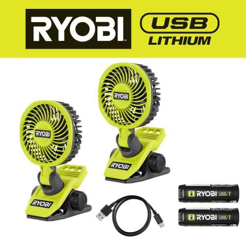 USB Lithium Clamp Fan Kit 2-Pack with (2) 2.0 Ah USB Lithium Batteries and Charging Cable