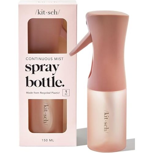 Kitsch Spray Bottle for Hair - Continuous Water Mister with Ultra Fine Mist for Hairstyling, Barbers, Salons, Cleaning, Plants, Versatile Spray Bottles - Made from Recycled Plastic - Black, 5 oz