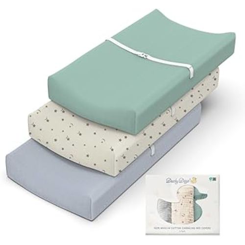 Ducky Days Changing Pad Covers - 3 Pack Muslin Changing Pad Cover for Babies, Cotton Fitted Diaper Changing Pad Cover, Boho Baby Changing Pad Cover, Soft and Breathable Changing Table Cover Set of 3