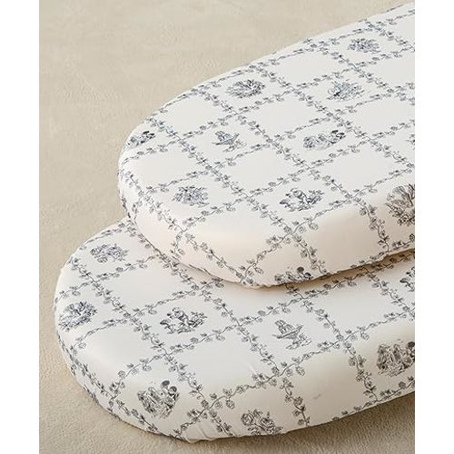 SDY Jersey Floral Bassinet Sheets for Baby Boys and Girls,32 "x 16 "x 4",2 Pack,Neutral Flower Standard Oval/Retangle Bassinet Mattress Sheets for Toddler,Super Soft Breathable