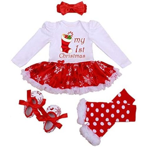 Winmany Newborn Baby Girls Christmas Romper Tutu Dress Outfit Headband Leg Warmer Shoes