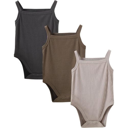 OPAWO Onsies for Baby Girls' Bodysuits 3 Pack Neutral Baby Clothes Spaghetti Strap & Long Sleeve Fall Baby Undershirt 0-2T
