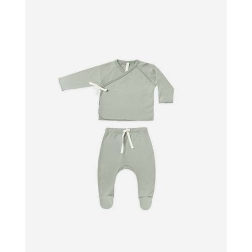 Wrap Top + Footed Pant Set: Sage – Size NB
