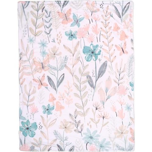 Lambs & Ivy Baby Blooms Watercolor Floral/Butterfly Soft Fleece Baby Blanket