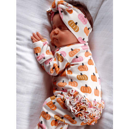 Pink Pumpkin Patch / Organic Frill Zip Footie