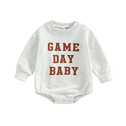 Chloefairy Baby Girl Boy Football Outfit Game Day Football Sweatshirt Romper Oversized Bodysuit Fall Winter Clothes