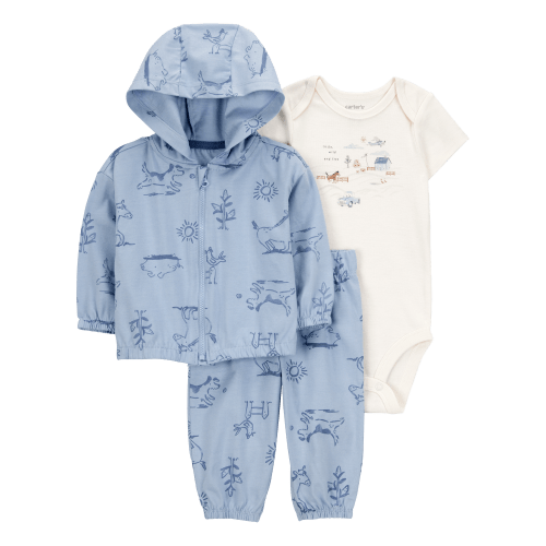 Baby Dog 3-Piece Cardigan Set - Blue/White - Carter's | Carter's