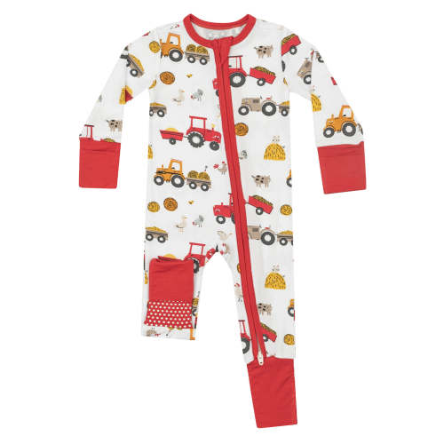2-Way Zip Romper, Happy Tractors