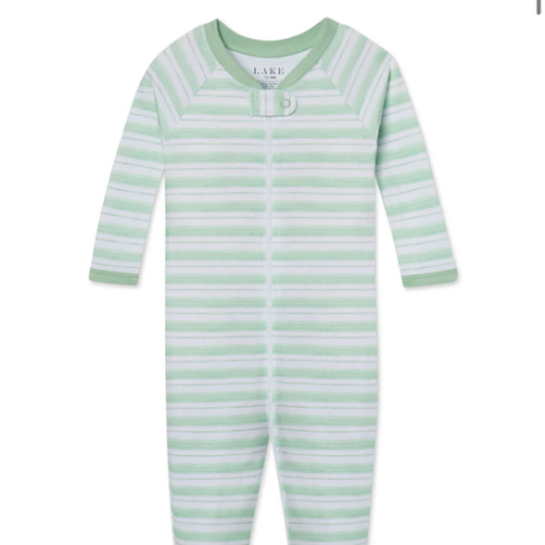 LAKE | Baby | Pima Cotton Pajamas | Green Stripe Sleeper