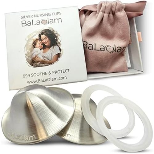 Silver Nursing Cups 999 with Silicone Rings – Reusable Nipple Shields for Sensitive Skin – Gentle & Comfortable Support for Breastfeeding Moms.