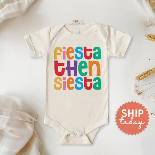 Retro Fiesta Then Siesta Onesies® Brand, Cinco De Mayo Baby Bodysuit, Mexican Baby Clothes, Festive Baby Shower Gift, (BC-CDM39)