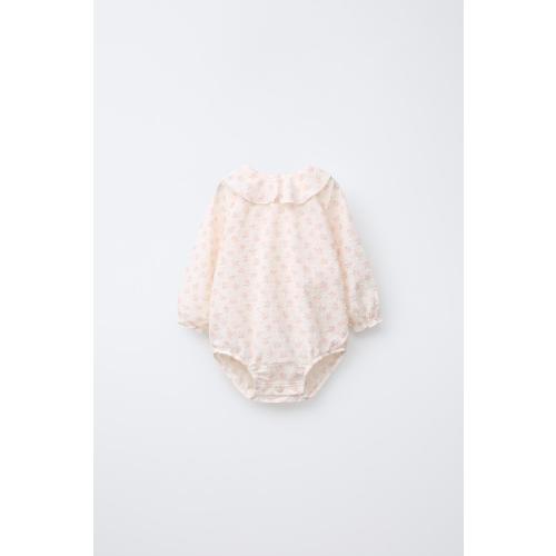 FLORAL PRINT DOTTED MESH BODYSUIT - Pastel pink | ZARA United States