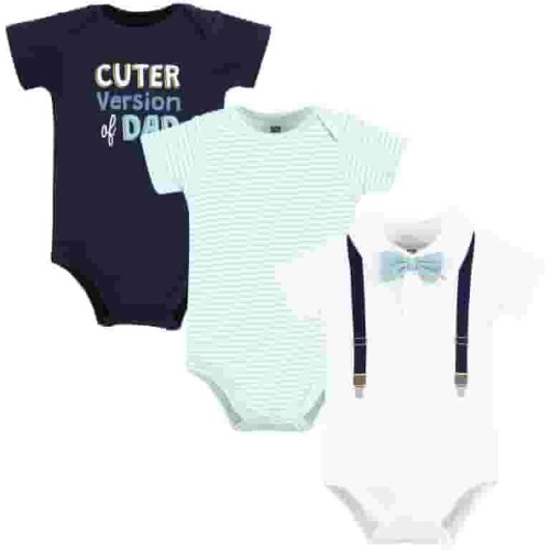 Hudson Baby Infant Boy Cotton Bodysuits, Mint Navy Cuter Version, 12-18 Months