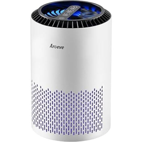 AROEVE Air Purifiers for Bedroom Home, Air Purifier For Smoke Pollen Dander Hair Smell Air Cleaner with Sleep Mode Speed Control For Bedroom Office, MK01- White(Available for California)