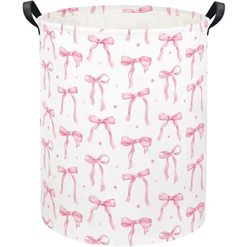 Baby Laundry Basket Kids Hamper Toy Storage Bin for Boys Room Decor Baby Nursery Hamper Gift Baskets for Bedroom Bathroom(Dot Bowknot)