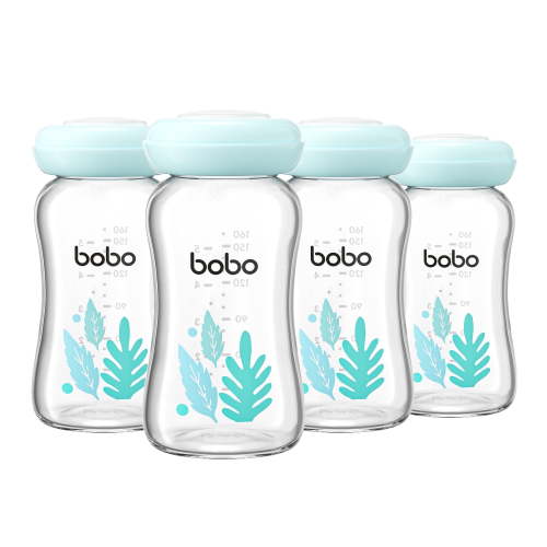 YOHKOH Glass Breastmilk Storage Containers,Food Grade Milk Jars with Lids,5.4ounce,4Pc,Blue