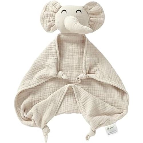 Organic Elephant Lovey,Muslin Security Blankets for Babies,Elephant Baby Stuffed Animal for Newborn,Baby Snuggle Toy,Baby Gift for Boys and Girls (Khaki)