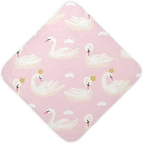 Pigsaly Crowns Swan Hooded Baby Towel Gold Glitter Animal Baby Bath Towel Unisex Soft Organic Cotton Washcloths Toddlers Shower Gifts for Boys Girls Newborn 35 x 35 in