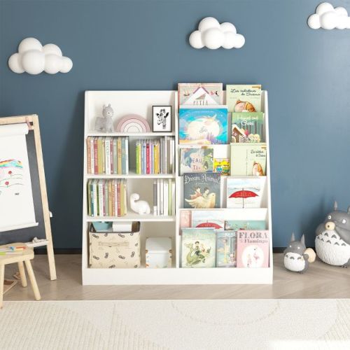 Kids Bookshelf And Toy Storage Organizer, Multifunctional 4 Tier Wooden Kids Book Shelf With Bookcase Display Stand In Kids Room