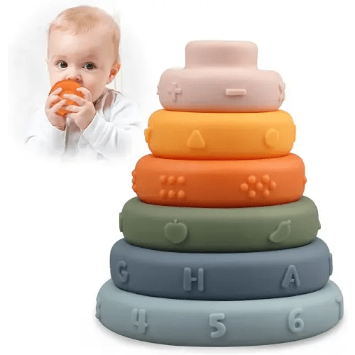 Majobee Baby Sensory Stacking Rings - Montessori Educational Developmental Learning Infant Toy - Baby Newborn Gifts for 6 9 12 18 Month 1 One Year Old Girls Boys - Soft Building Blocks Toddlers