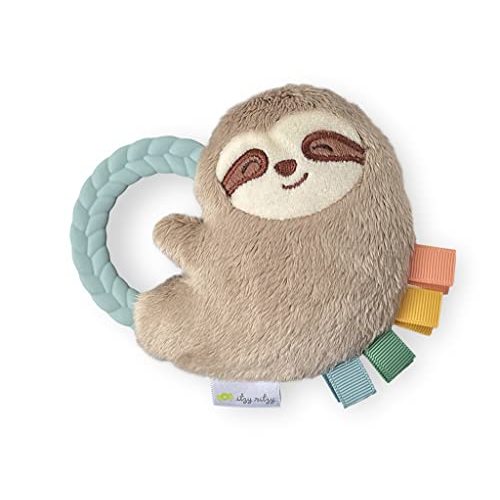 Itzy Ritzy - Ritzy Rattle Pal with Teether; Features A Minky Plush Character, Gentle Rattle Sound & Soft Teether; Sloth