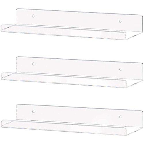 Weiai Clear Acrylic Shelf 15" Invisible Floating Wall Ledge Bookshelf, Kids Book Display Shelves Wall Mounted (15 Inch 3Pack)