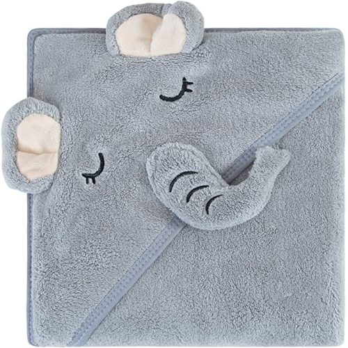 Catteyonce Coral Fleece Hooded Baby Bath Towel-Ultra Soft, Absorbent and Hypoallergenic-Baby Bath Towels for Newborn Boy and Girl(Grey Elephant, 31.5" x 31.5")