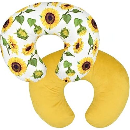 Nursing Pillow Cover Stretchy Pillow Slipcovers for Breastfeeding Moms Two-Sided Design (Sunflower)