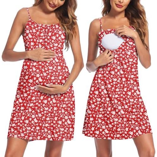 Ekouaer Women's Nursing Nightgown XL Maternity Dress Breastfeeding Gown Full Slips Sleepwear