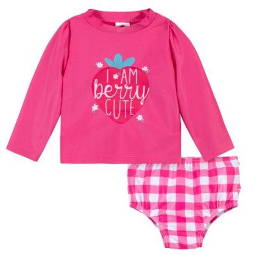 Gerber Baby Girls' Two-Piece Long Sleeve Rash Guard Set and Swim Briefs - Pink Strawberry - 0-3 Months
