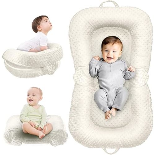 Baby Lounger Pillow - 3-in-1 Infant Lounger Pillow for Newborn 0-24 Months, Breathable & Soft Baby Nest for Baby, Portable Newborn Lounger for Home and Travel, Babies Essentials Gifts, Off-White