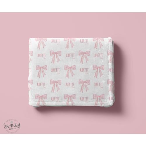 Personalized Pink Bow Baby Blanket, Baby Shower Gift, Custom Pink Bow Nursery Decor, Coquette Aesthetic, The Juliette