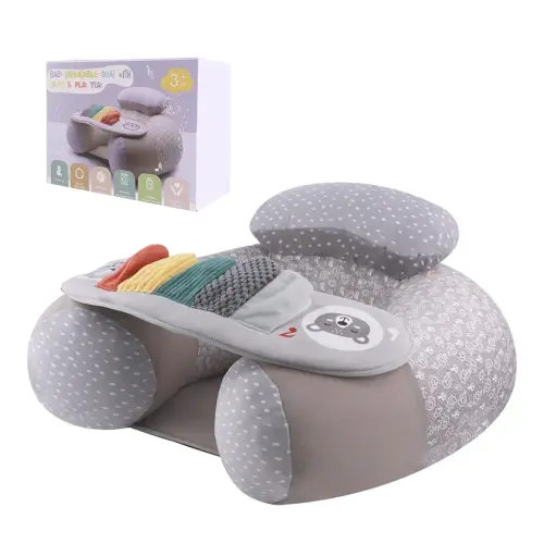Baby Donut Sit Me Up Floor Seat for 3-36 Months, Inflatable Baby Seat with Cover, Activity Chair for Sitting up, Sensory Tray Suitable for Development, Piano
