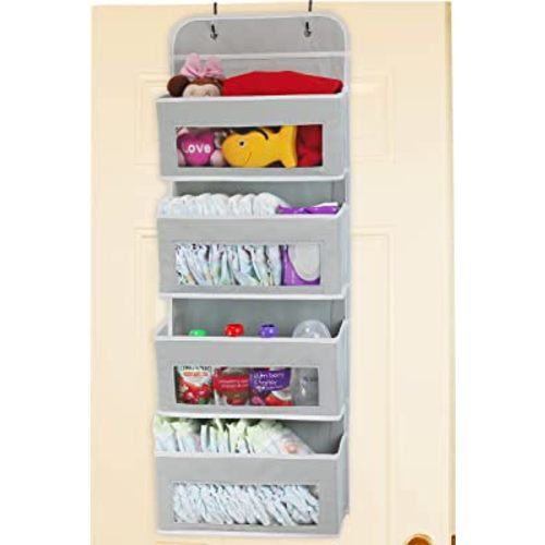 Simple Houseware Over Door/Wall Mount 4 Clear Window Pocket Organizer, Gray