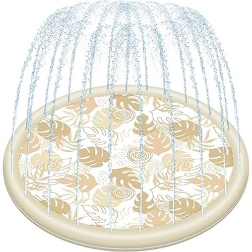 SLOOSH Splash Pad Sprinkler Mat - 6ft Tropical Leaves Outdoor Water Play Toys for Kids Dogs, Backyard Party in Summer Decor Outside Water Games Fountain Pool Children Boys Girls Toddlers (Champagne)