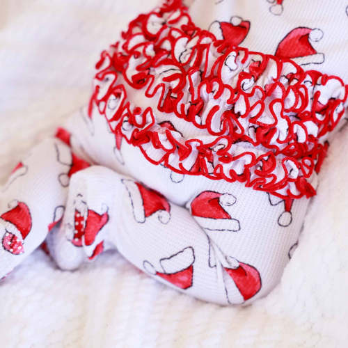Santa Baby Bamboo Waffle Zipper Ruffle Footie