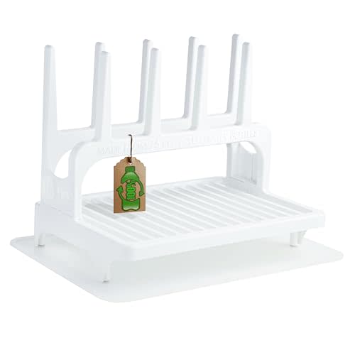 PopYum Glacier White Space Saving Drying Rack from 100% Recycled Bottles with Clear Frosted Silicone Drying Mat, countertop for Baby Bottles, Plastic Bags, Cups, Glass, tumblers, Compact