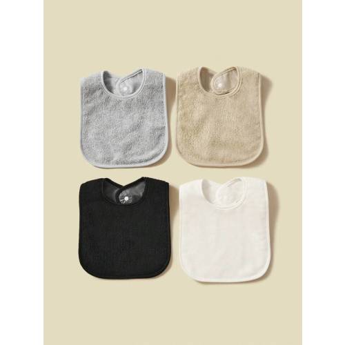 4pcs Soft And Absorbent Solid Color Button Closure Unisex Baby Bibs | SHEIN USA