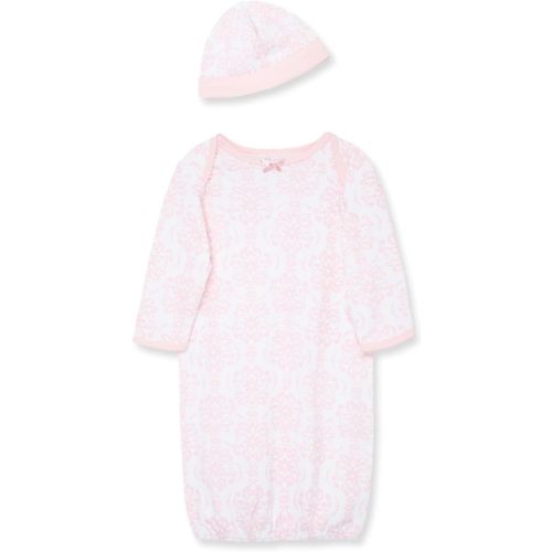 Little Me Clothes for Baby Girls' 2-Piece Nightgown and Cap Set 100% Cotton with Elastic Bottom, Baby Essentials