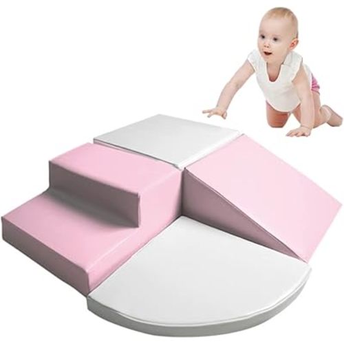 Wonder Space Tiny Climb and Crawl Soft Foam Play Set, Indoor Room Preschool Corner Baby Stage Slide Activity Play Structure, Motor Skills Early Development Gym Toy for Toddlers and Kids (Pink)