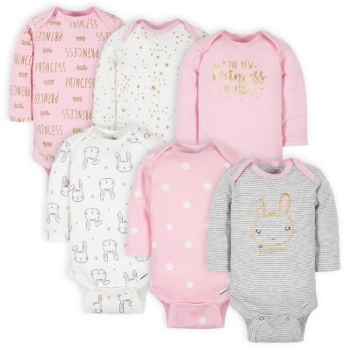 Gerber Baby Girls' Long Sleeve Onesies Bodysuits - Princess - 0-3 Months - 6-Pack